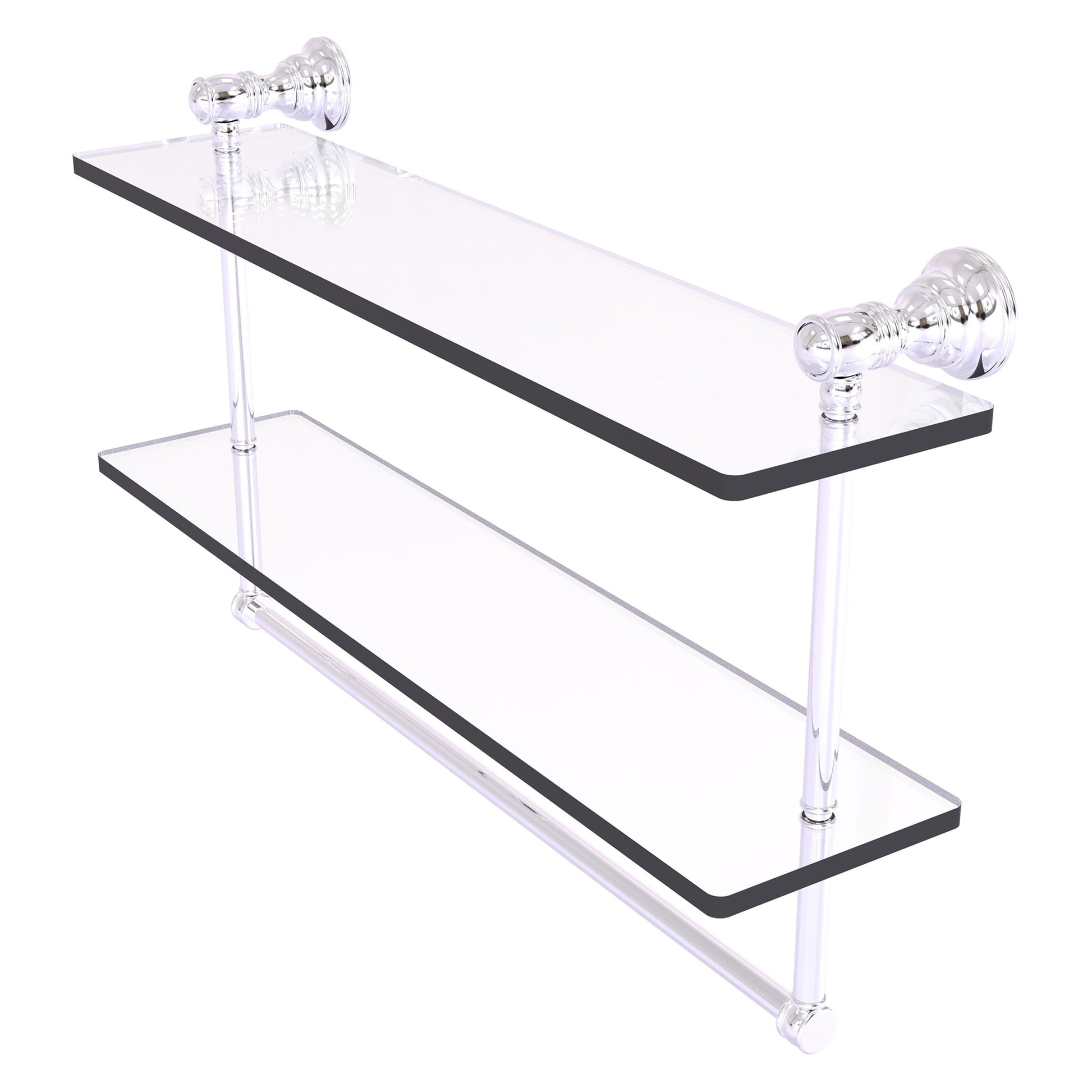 Allied Brass Carolina 22" x 5.54" Polished Chrome Solid Brass Double Glass Shelf With Towel Bar