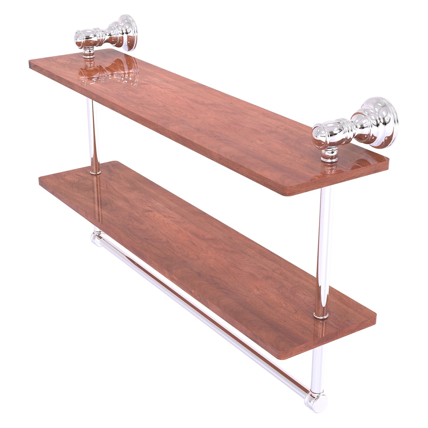 Allied Brass Carolina 22" x 5.54" Polished Chrome Solid Brass Double Wood Shelf With Towel Bar