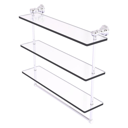 Allied Brass Carolina 22" x 5.54" Polished Chrome Solid Brass Triple Glass Shelf With Towel Bar