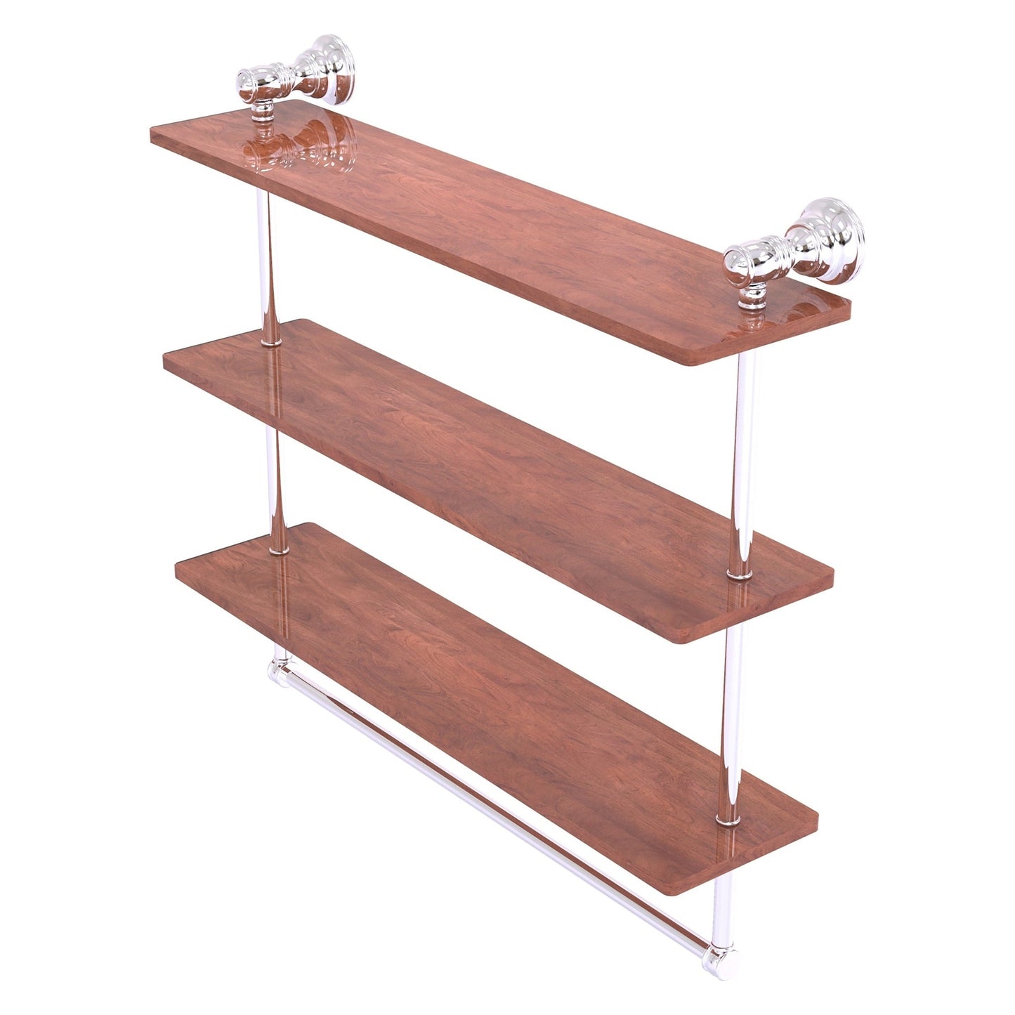 Allied Brass Carolina 22" x 5.54" Polished Chrome Solid Brass Triple Wood Shelf With Towel Bar