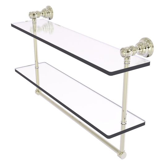 Allied Brass Carolina 22" x 5.54" Polished Nickel Solid Brass Double Glass Shelf With Towel Bar