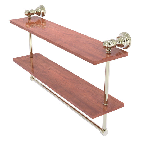 Allied Brass Carolina 22" x 5.54" Polished Nickel Solid Brass Double Wood Shelf With Towel Bar