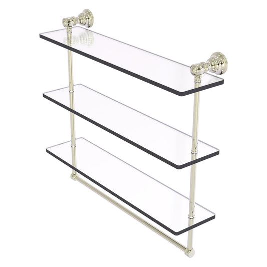 Allied Brass Carolina 22" x 5.54" Polished Nickel Solid Brass Triple Glass Shelf With Towel Bar