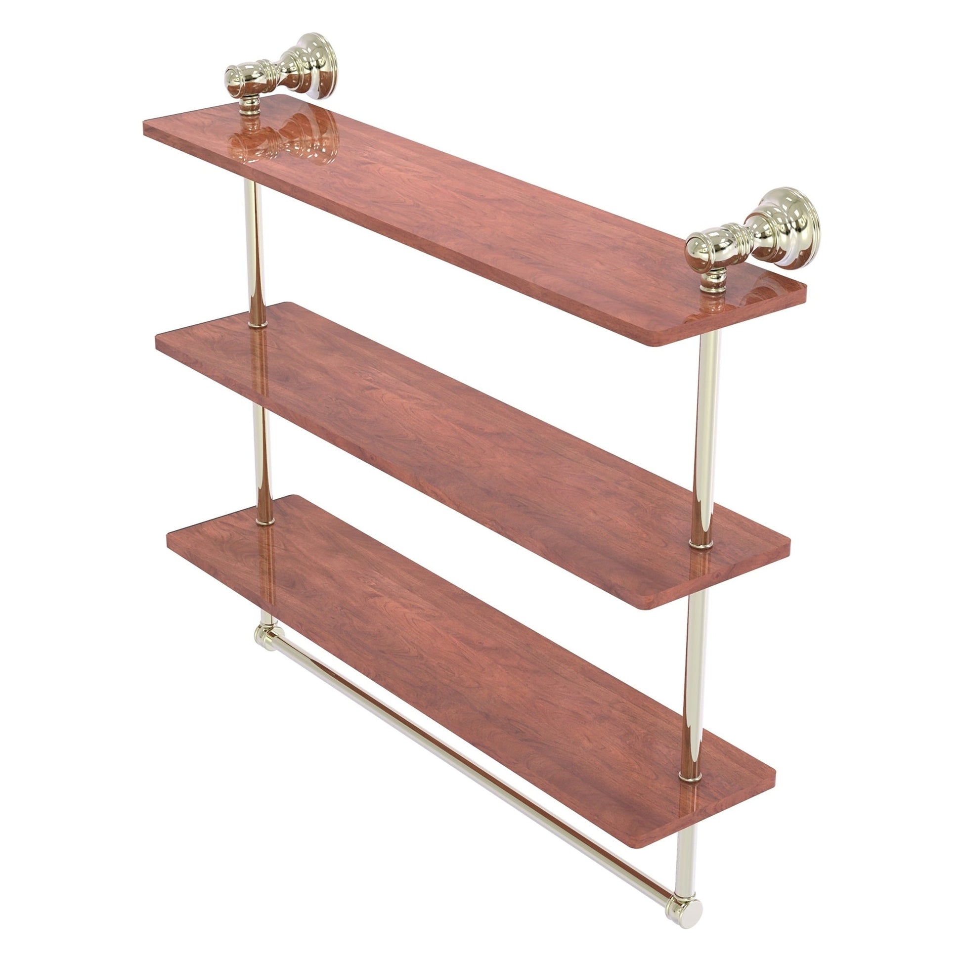Allied Brass Carolina 22" x 5.54" Polished Nickel Solid Brass Triple Wood Shelf With Towel Bar