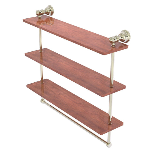 Allied Brass Carolina 22" x 5.54" Polished Nickel Solid Brass Triple Wood Shelf With Towel Bar