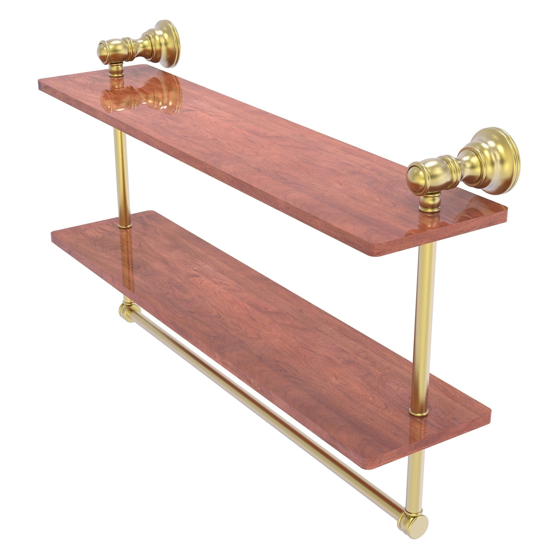 Allied Brass Carolina 22" x 5.54" Satin Brass Solid Brass Double Wood Shelf With Towel Bar