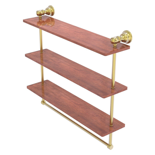 Allied Brass Carolina 22" x 5.54" Satin Brass Solid Brass Triple Wood Shelf With Towel Bar