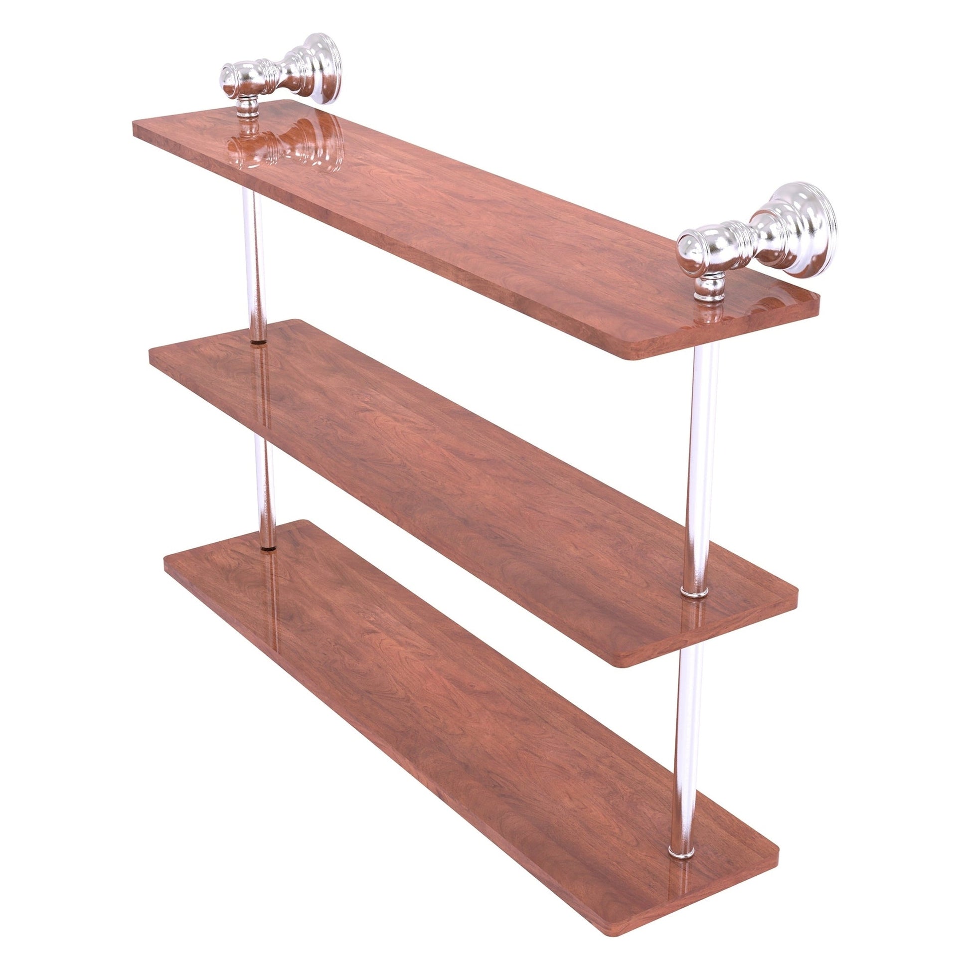 Allied Brass Carolina 22" x 5.54" Satin Chrome Solid Brass Triple Wood Shelf