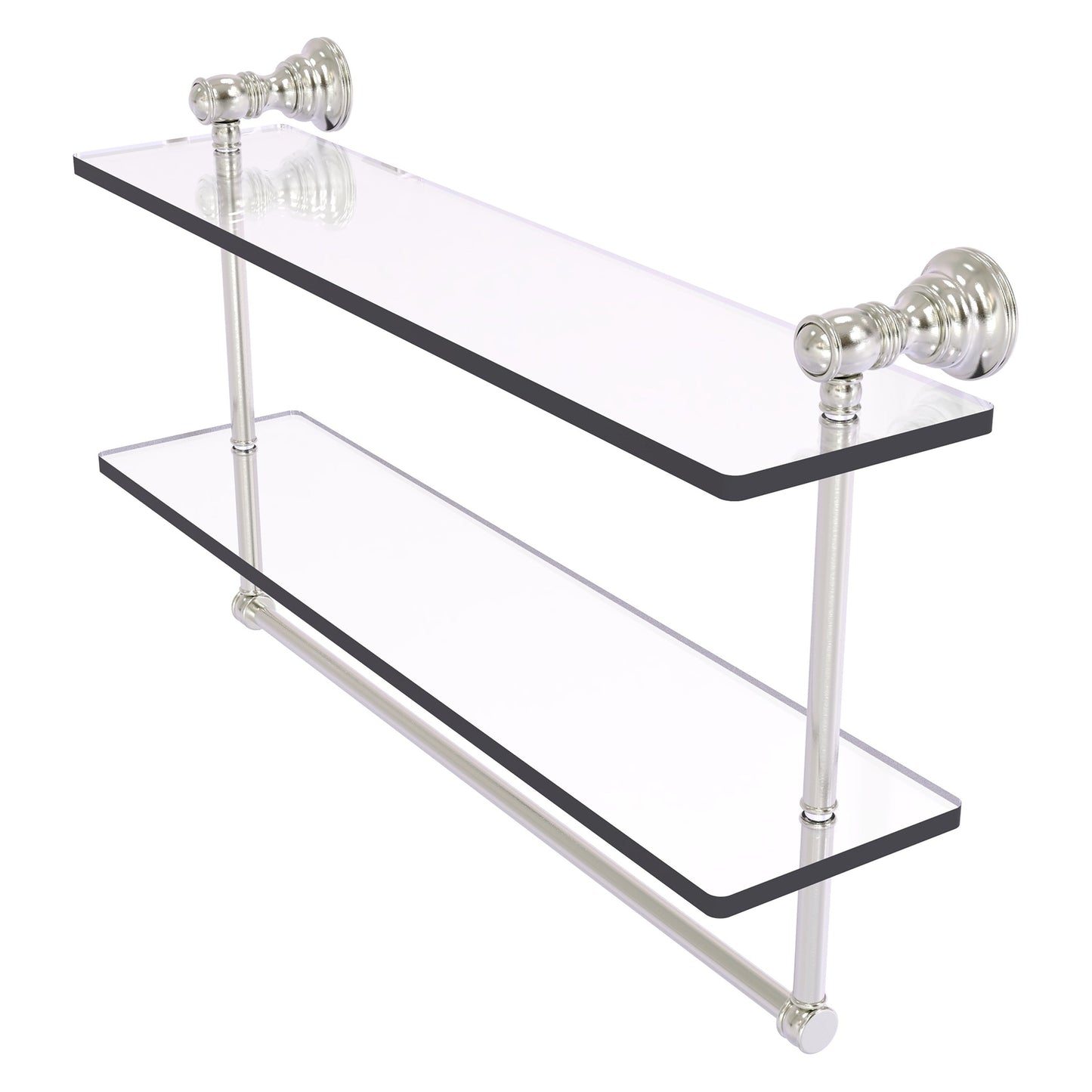 Allied Brass Carolina 22" x 5.54" Satin Nickel Solid Brass Double Glass Shelf With Towel Bar