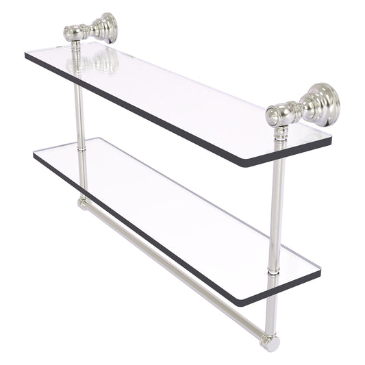 Allied Brass Carolina 22" x 5.54" Satin Nickel Solid Brass Double Glass Shelf With Towel Bar