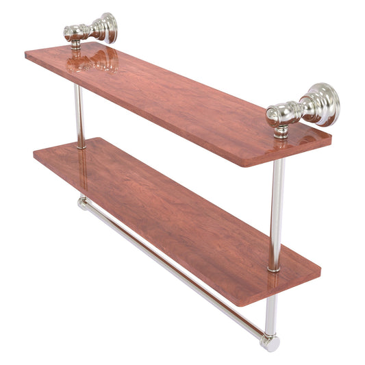 Allied Brass Carolina 22" x 5.54" Satin Nickel Solid Brass Double Wood Shelf With Towel Bar