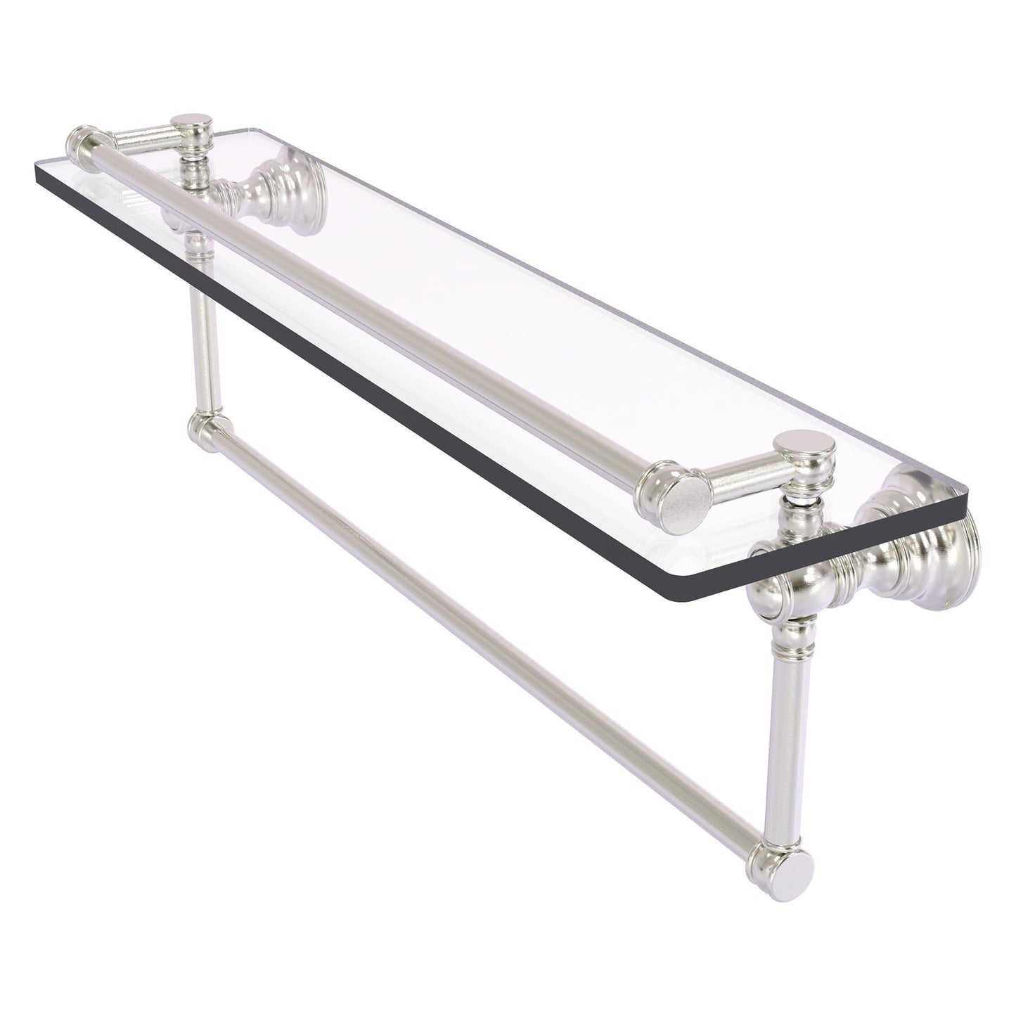 Allied Brass Carolina 22" x 5.54" Satin Nickel Solid Brass Gallery Glass Shelf With Integrated Towel Bar