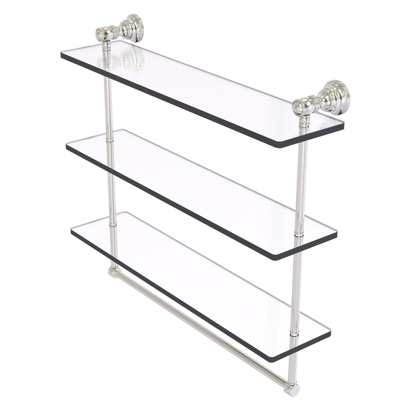 Allied Brass Carolina 22" x 5.54" Satin Nickel Solid Brass Triple Glass Shelf With Towel Bar
