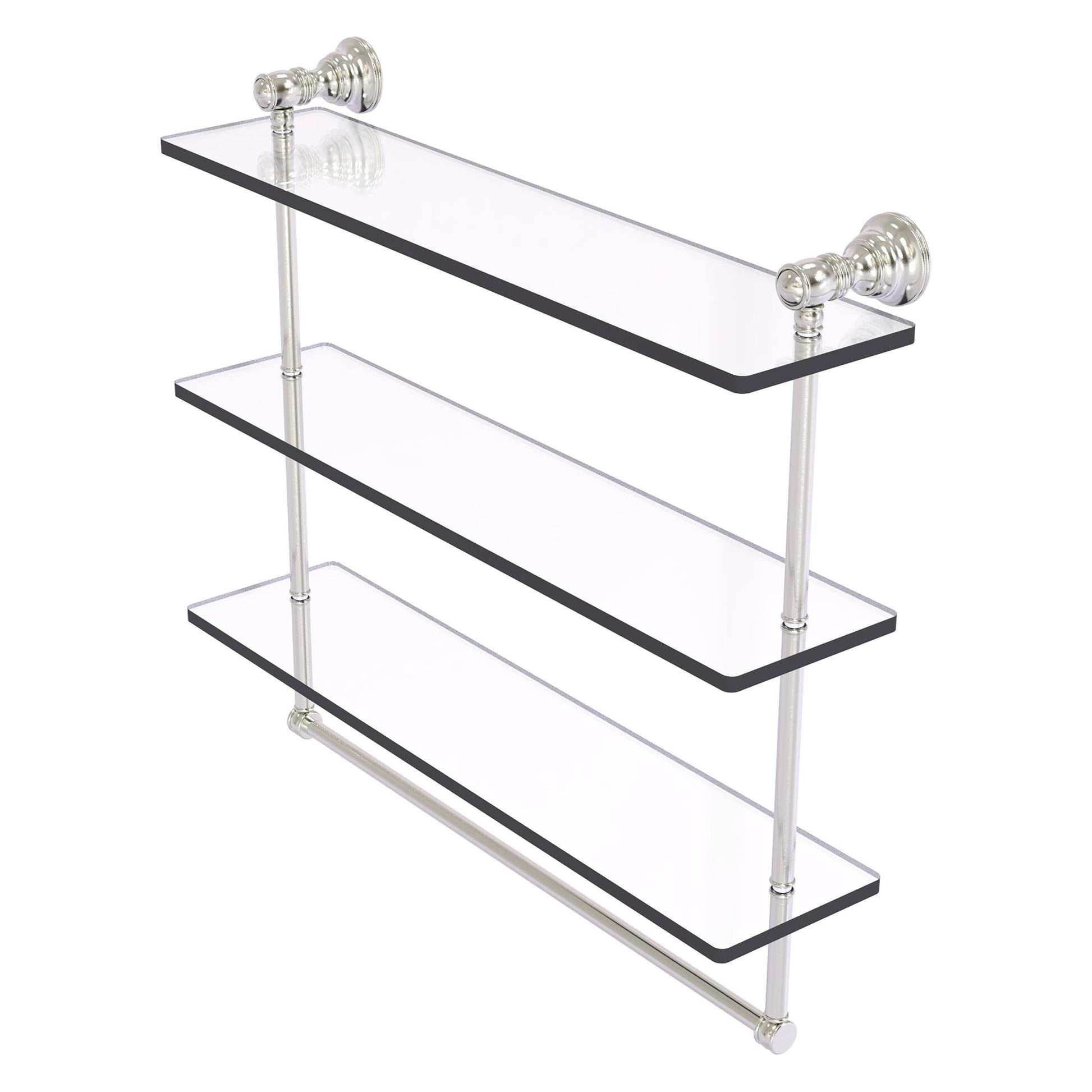 Allied Brass Carolina 22" x 5.54" Satin Nickel Solid Brass Triple Glass Shelf With Towel Bar
