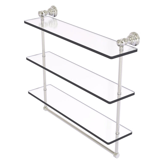 Allied Brass Carolina 22" x 5.54" Satin Nickel Solid Brass Triple Glass Shelf With Towel Bar