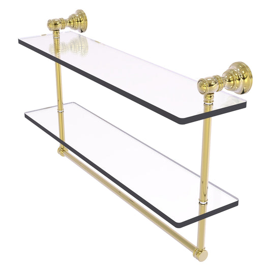 Allied Brass Carolina 22" x 5.54" Unlacquered Brass Solid Brass Double Glass Shelf With Towel Bar