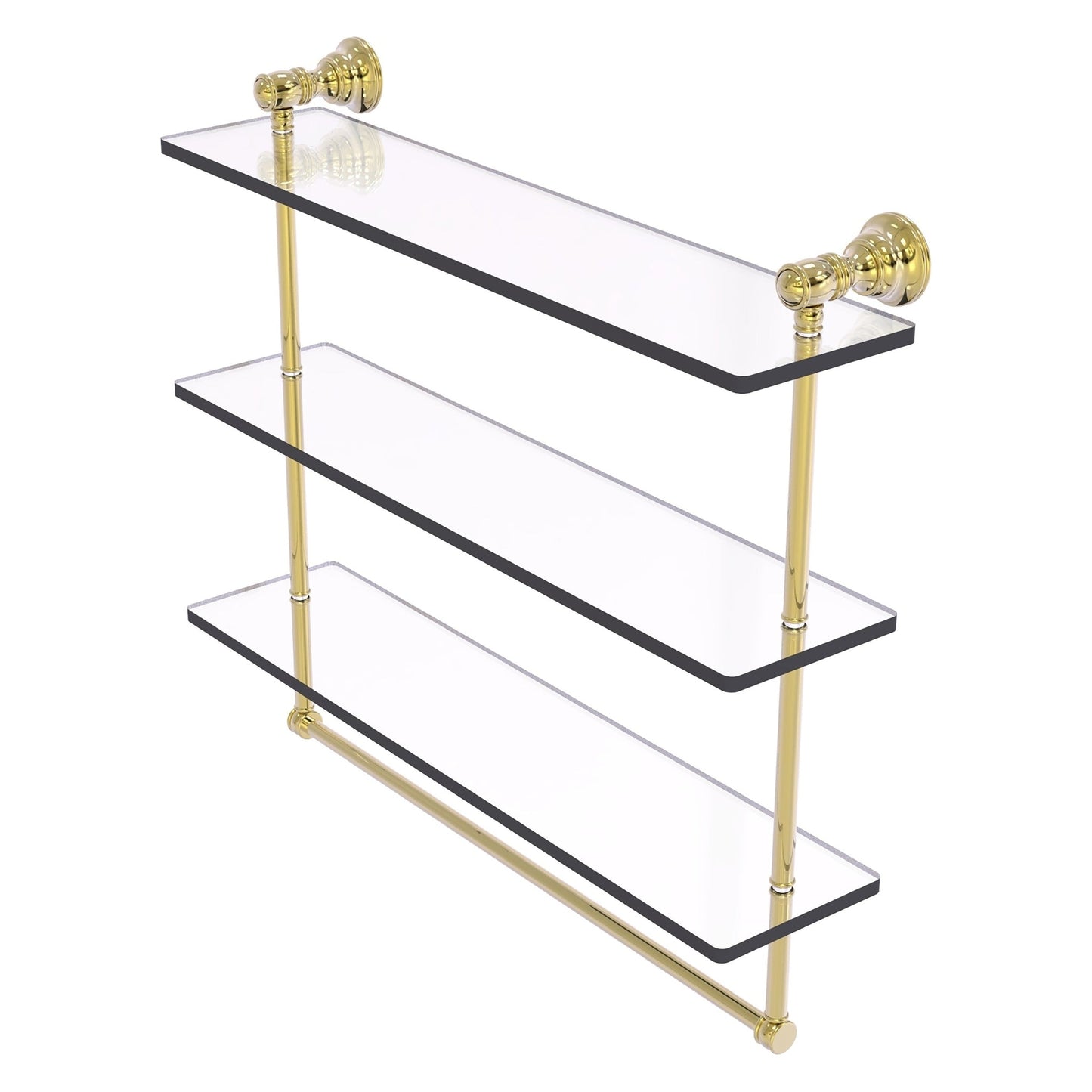 Allied Brass Carolina 22" x 5.54" Unlacquered Brass Solid Brass Triple Glass Shelf With Towel Bar