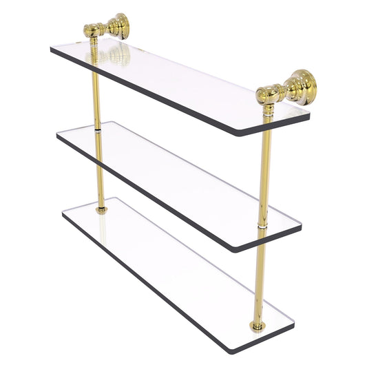 Allied Brass Carolina 22" x 5.54" Unlacquered Brass Solid Brass Triple Glass Shelf