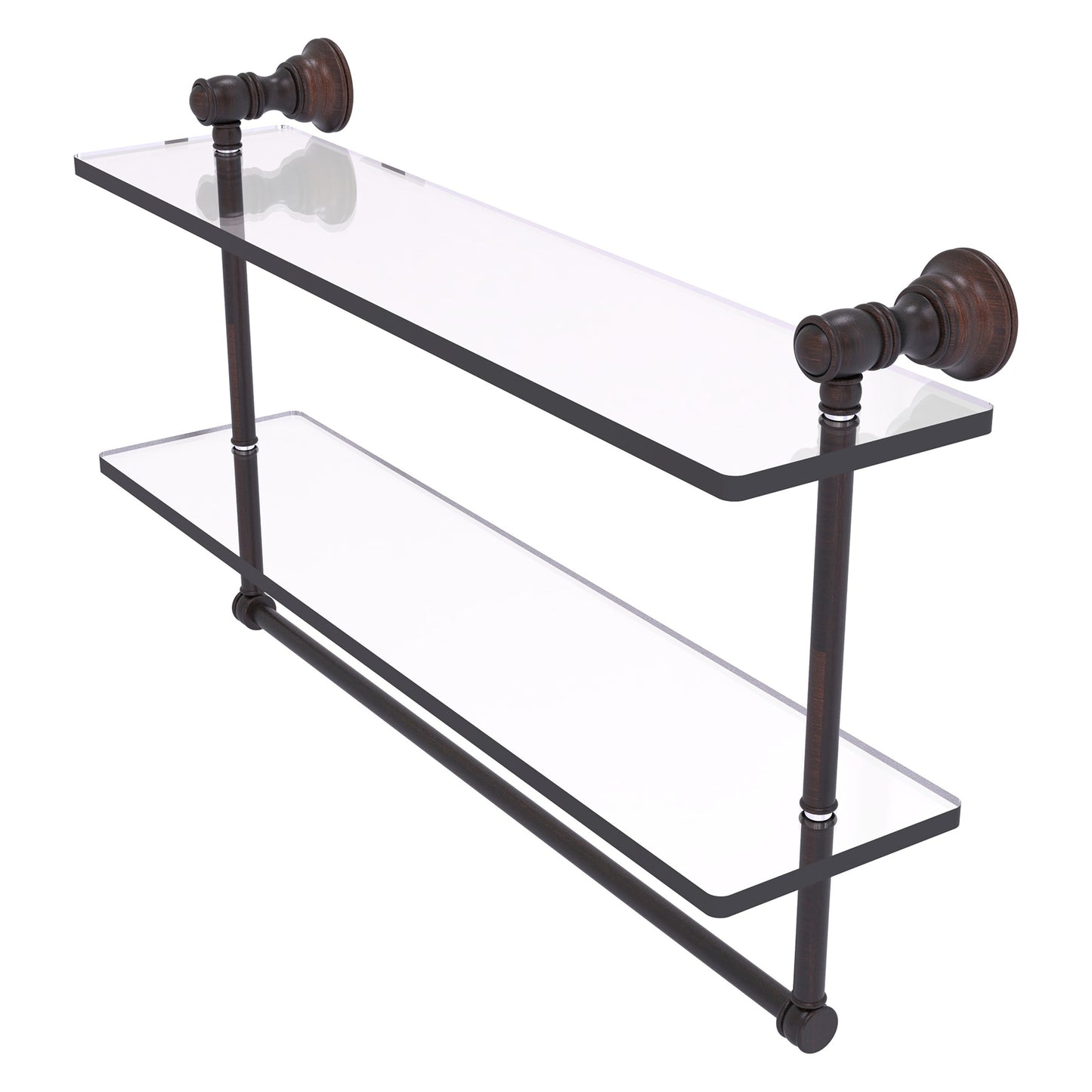 Allied Brass Carolina 22" x 5.54" Venetian Bronze Solid Brass Double Glass Shelf With Towel Bar