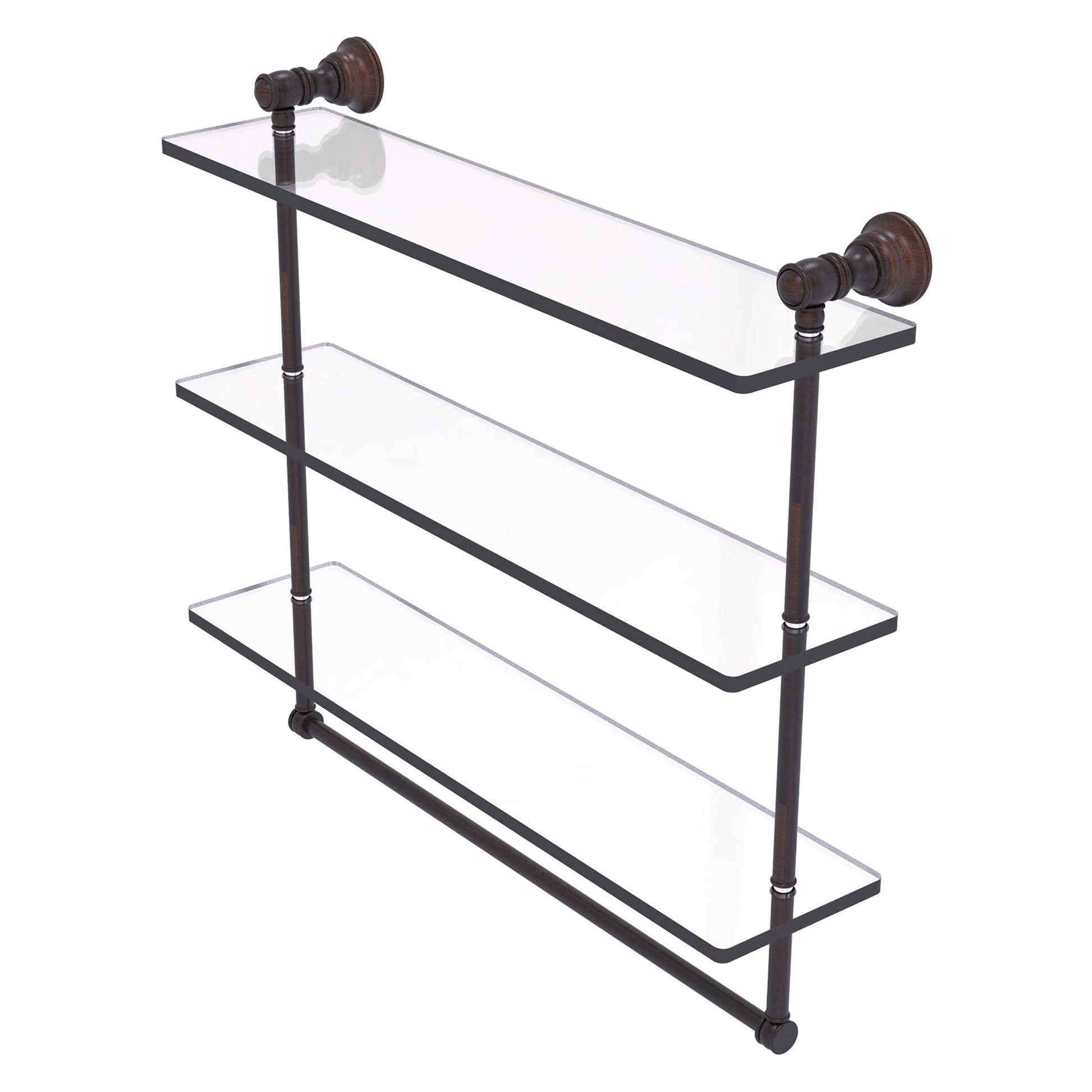 Allied Brass Carolina 22" x 5.54" Venetian Bronze Solid Brass Triple Glass Shelf With Towel Bar