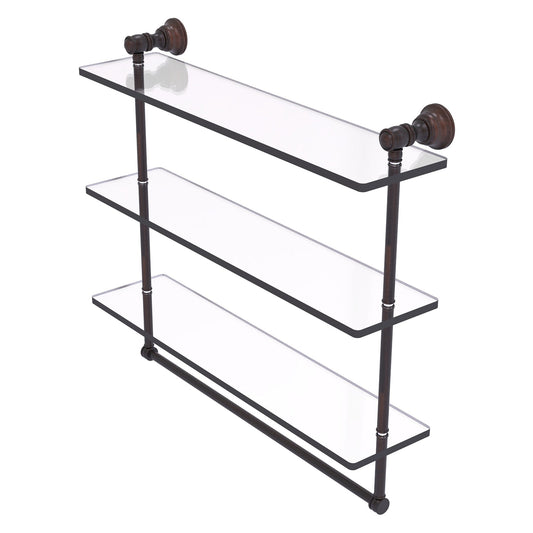 Allied Brass Carolina 22" x 5.54" Venetian Bronze Solid Brass Triple Glass Shelf With Towel Bar