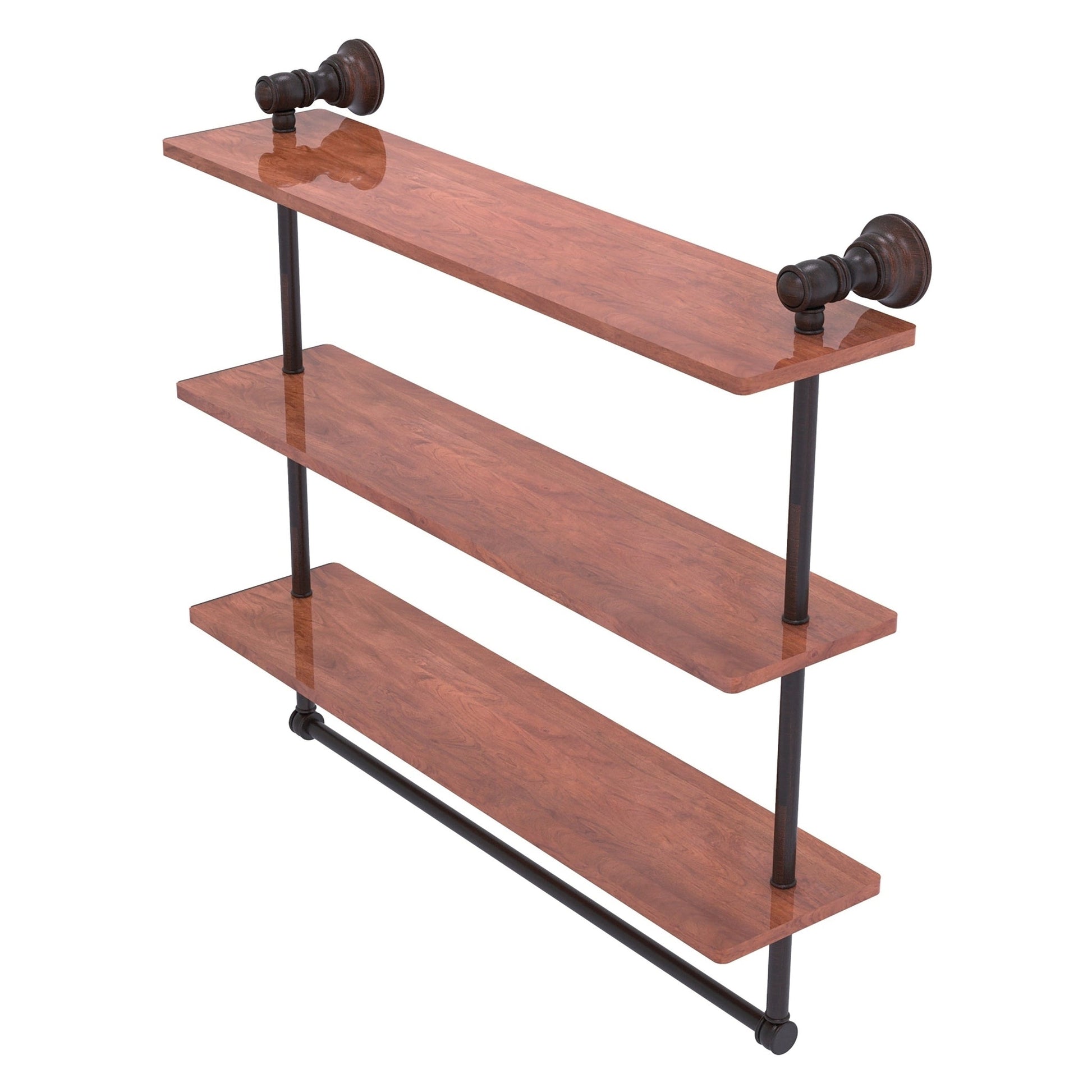 Allied Brass Carolina 22" x 5.54" Venetian Bronze Solid Brass Triple Wood Shelf With Towel Bar