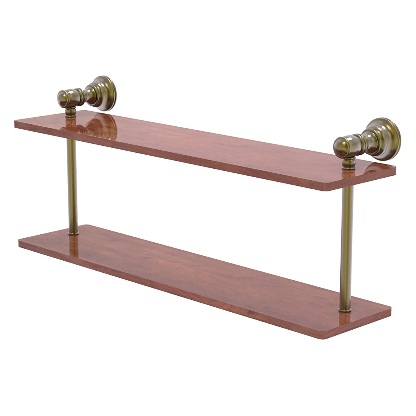 Allied Brass Carolina 22" x 5.6" Antique Brass Solid Brass Two-Tiered Wood Shelf