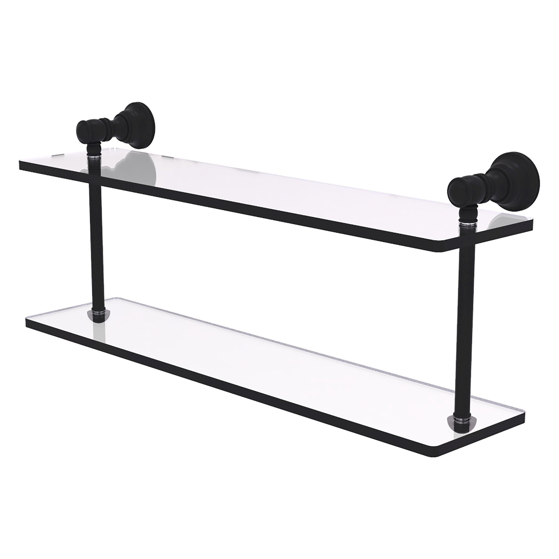 Allied Brass Carolina 22" x 5.6" Matte Black Solid Brass Two-Tiered Glass Shelf