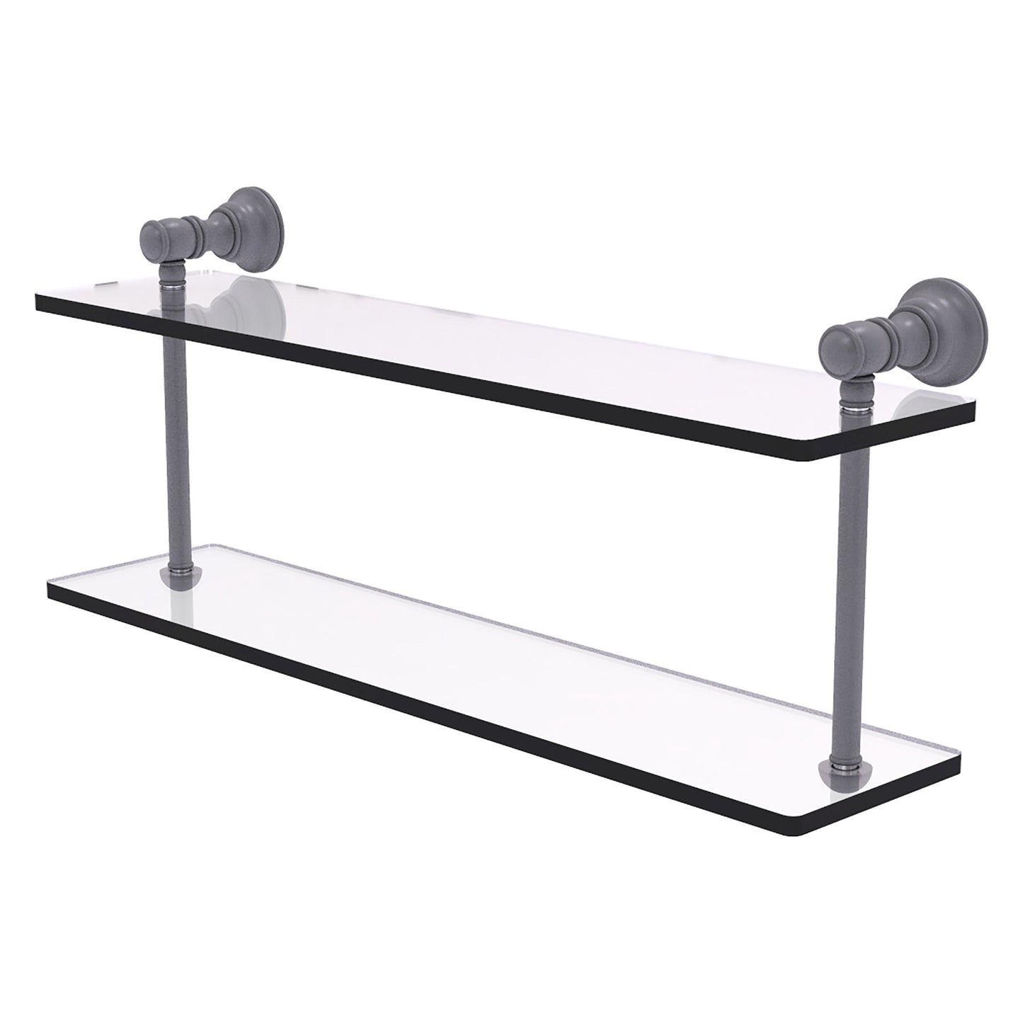 Allied Brass Carolina 22" x 5.6" Matte Gray Solid Brass Two-Tiered Glass Shelf