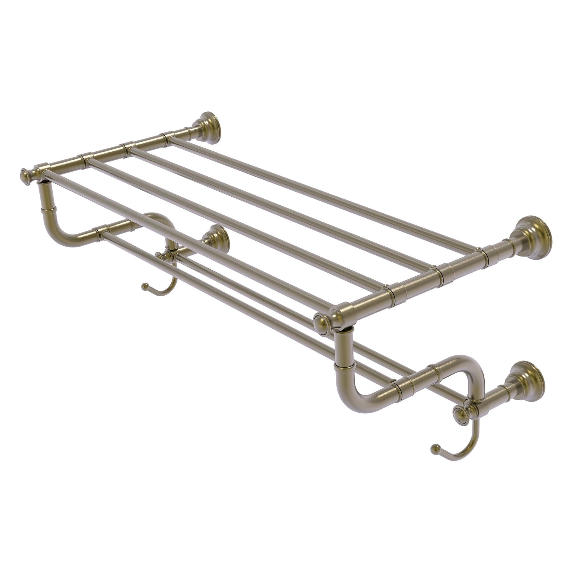 Allied Brass Carolina 26" x 12.5" Antique Brass Solid Brass Towel Shelf With Double Towel Bar