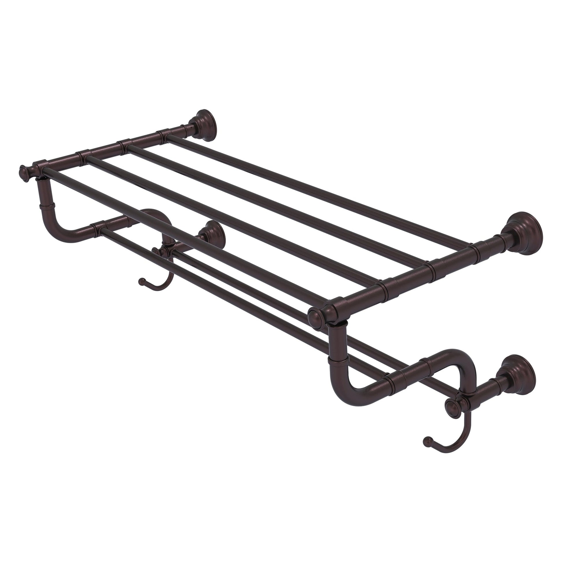 Allied Brass Carolina 26" x 12.5" Antique Bronze Solid Brass Towel Shelf With Double Towel Bar