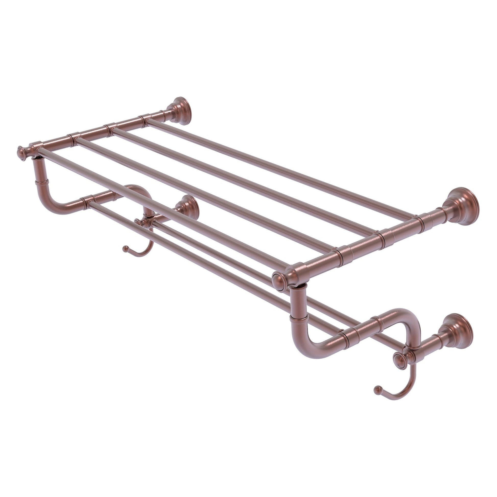 Allied Brass Carolina 26" x 12.5" Antique Copper Solid Brass Towel Shelf With Double Towel Bar