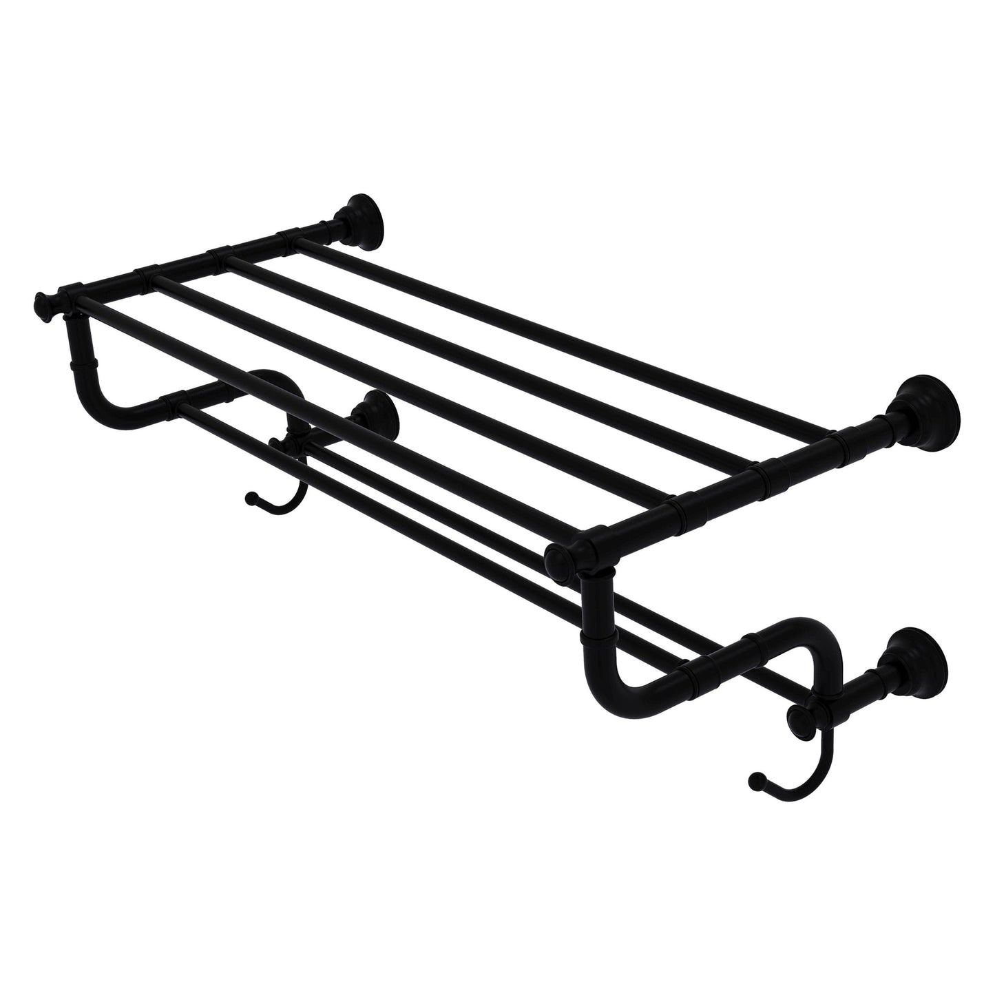 Allied Brass Carolina 26" x 12.5" Matte Black Solid Brass Towel Shelf With Double Towel Bar