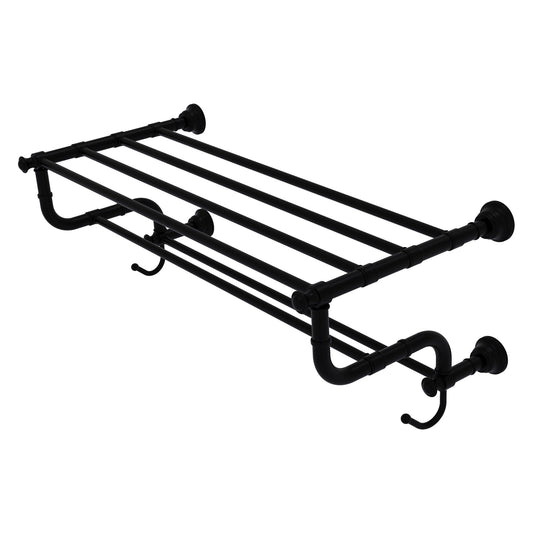Allied Brass Carolina 26" x 12.5" Matte Black Solid Brass Towel Shelf With Double Towel Bar