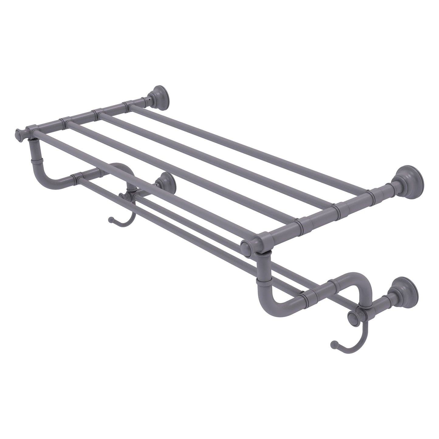 Allied Brass Carolina 26" x 12.5" Matte Gray Solid Brass Towel Shelf With Double Towel Bar