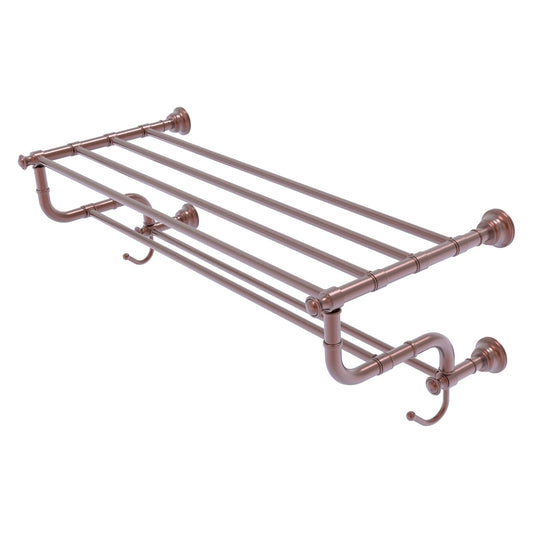 Allied Brass Carolina 32" x 12.5" Antique Copper Solid Brass Towel Shelf With Double Towel Bar
