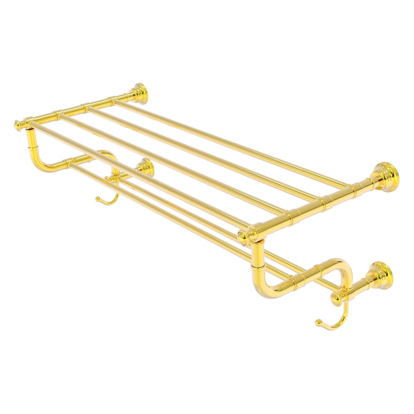 Allied Brass Carolina 32" x 12.5" Polished Brass Solid Brass Towel Shelf With Double Towel Bar
