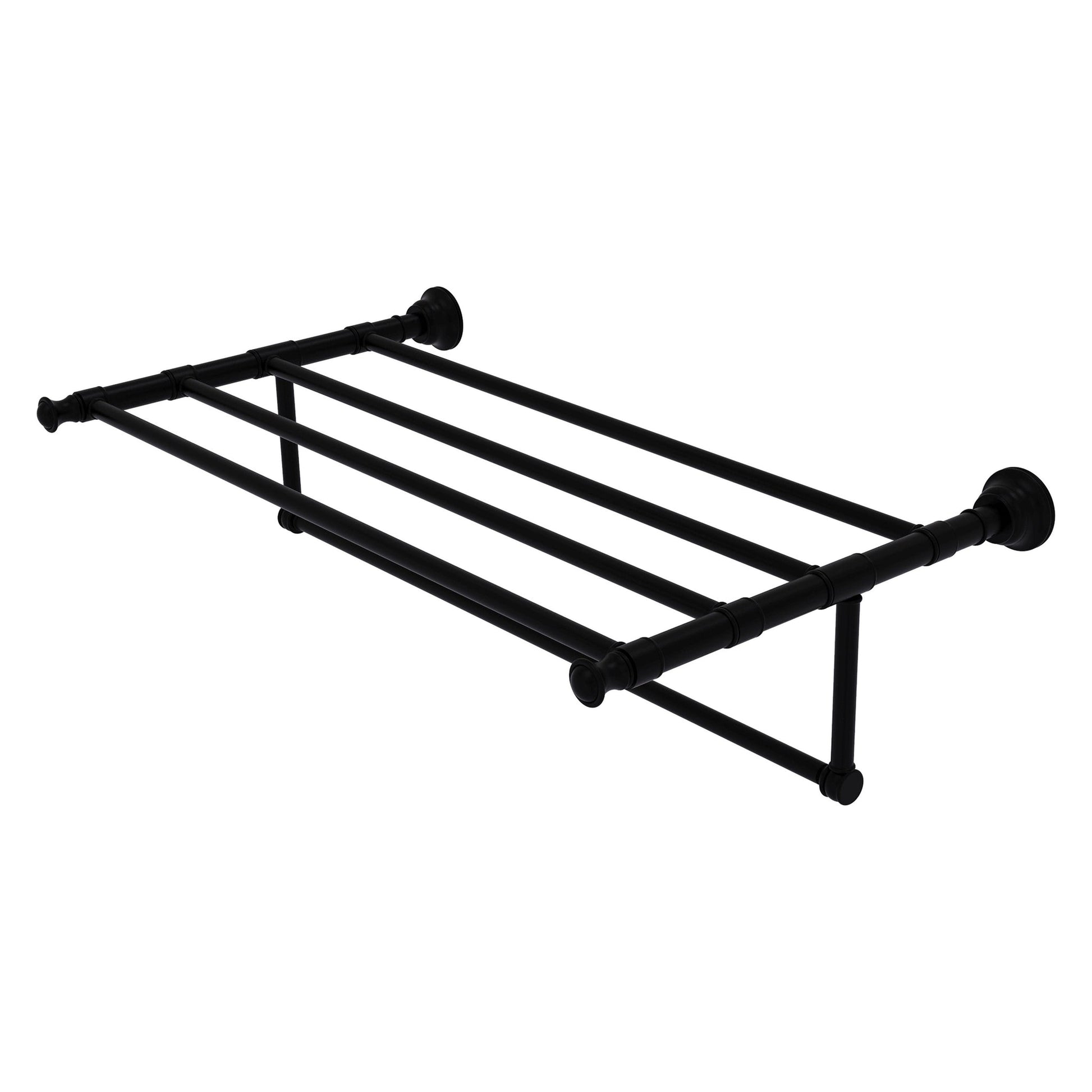 Allied Brass Carolina 32" x 13.7" Matte Black Solid Brass Towel Shelf With Integrated Towel Bar
