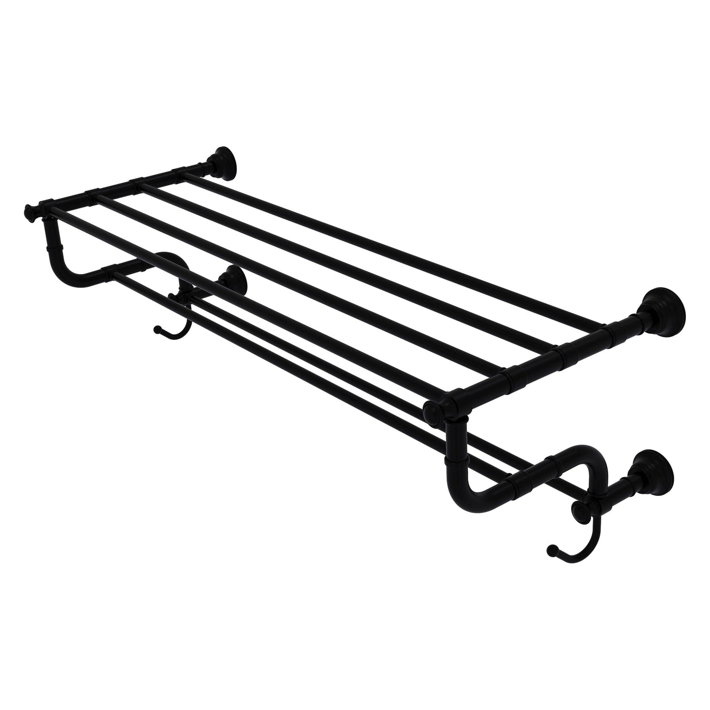 Allied Brass Carolina 38" x 12.5" Matte Black Solid Brass Towel Shelf With Double Towel Bar