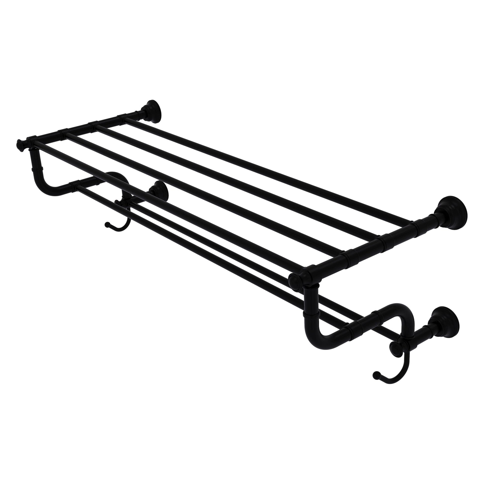 Allied Brass Carolina 38" x 12.5" Matte Black Solid Brass Towel Shelf With Double Towel Bar