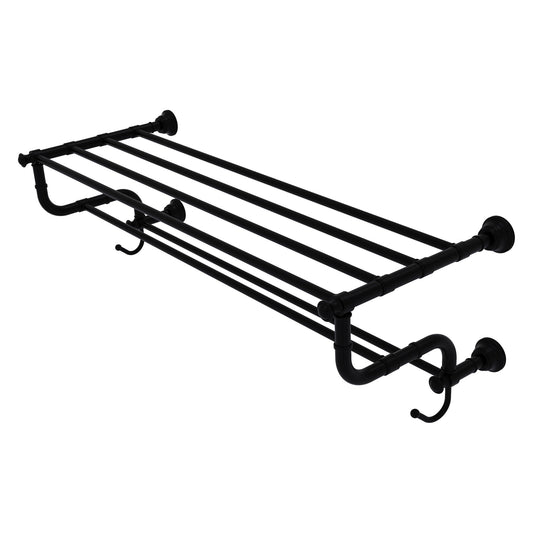 Allied Brass Carolina 38" x 12.5" Matte Black Solid Brass Towel Shelf With Double Towel Bar