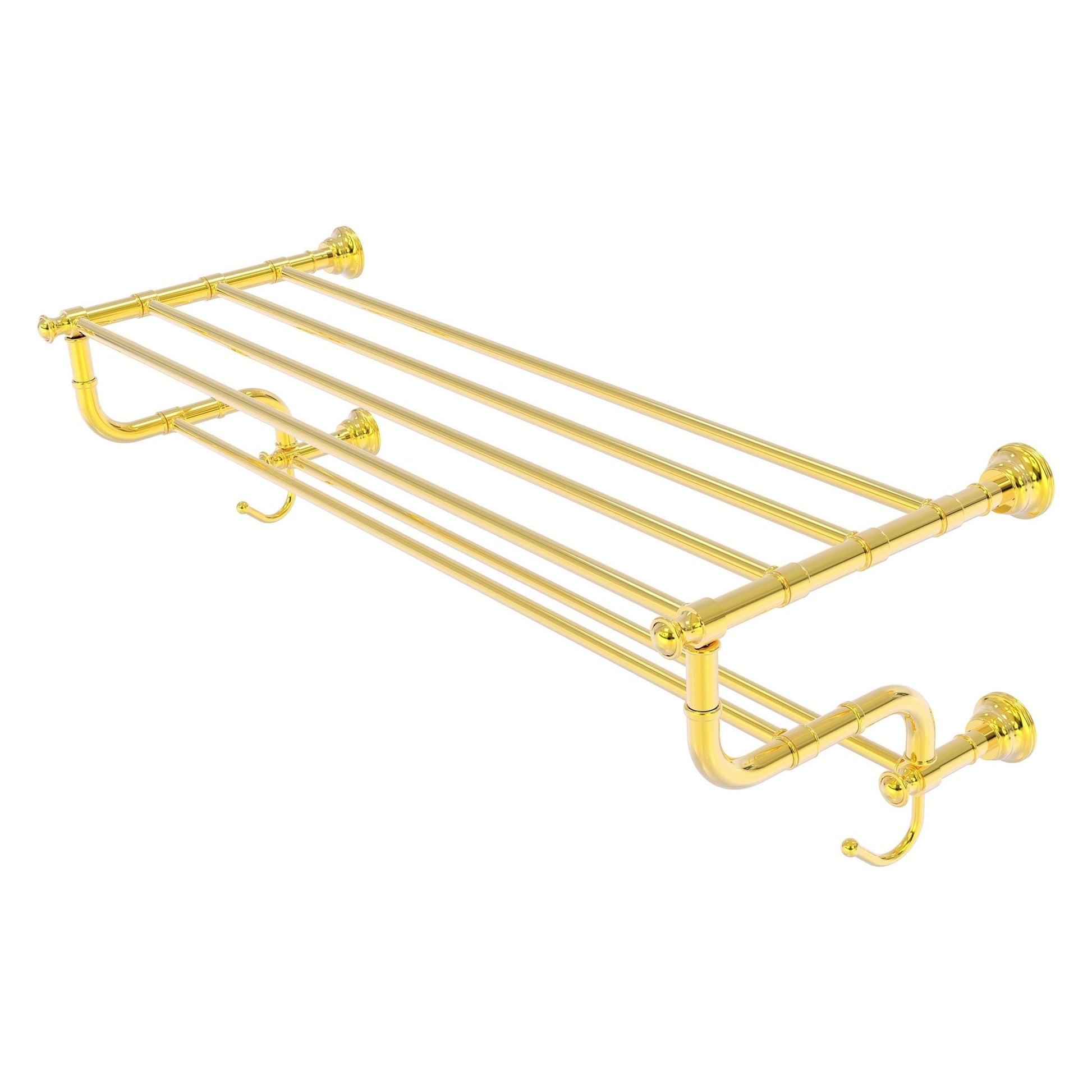 Allied Brass Carolina 38" x 12.5" Polished Brass Solid Brass Towel Shelf With Double Towel Bar