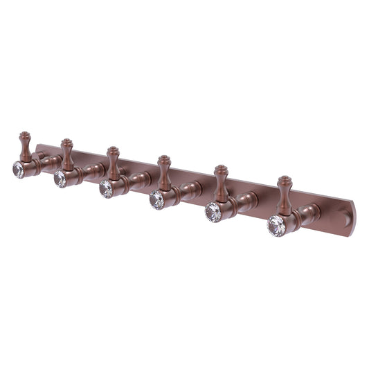 Allied Brass Carolina Crystal 15.5" x 2.4" Antique Copper Solid Brass 6-Position Tie and Belt Rack