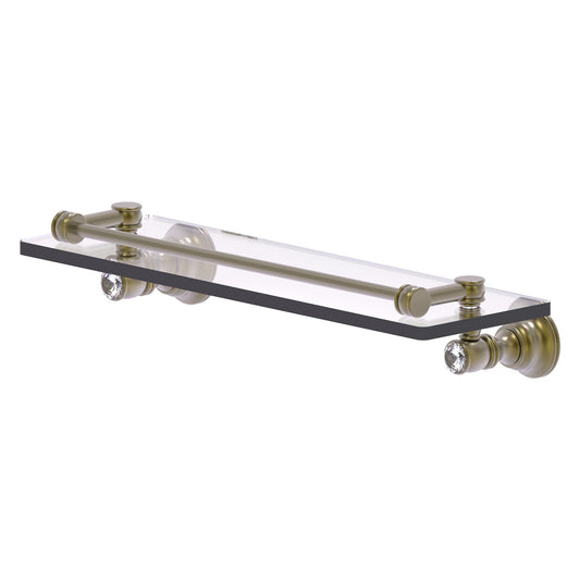 Allied Brass Carolina Crystal 16" x 5.54" Antique Brass Solid Brass Glass Shelf With Gallery Rail