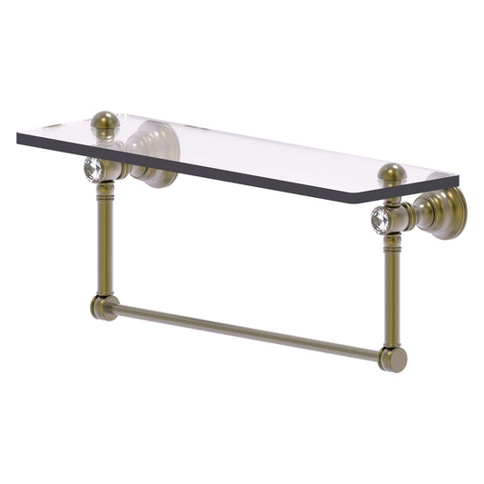 Allied Brass Carolina Crystal 16" x 5.54" Antique Brass Solid Brass Glass Shelf With Integrated Towel Bar