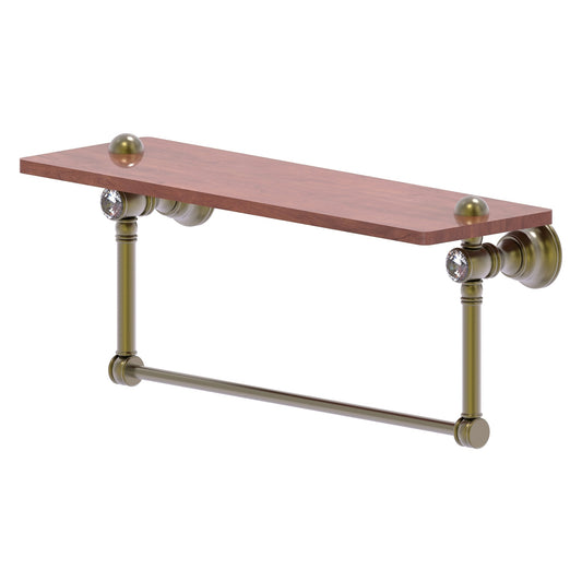 Allied Brass Carolina Crystal 16" x 5.54" Antique Brass Solid Brass Wood Shelf With Integrated Towel Bar