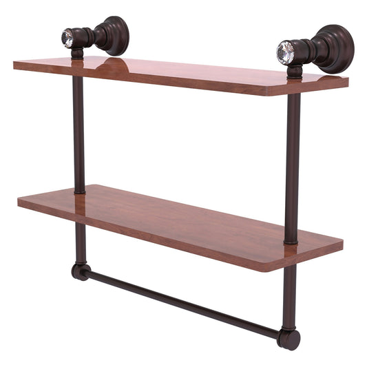 Allied Brass Carolina Crystal 16" x 5.54" Antique Bronze Solid Brass Double Wood Shelf With Towel Bar