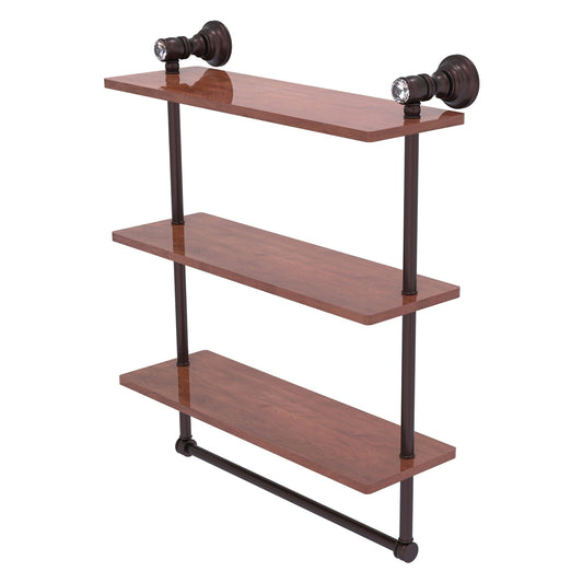 Allied Brass Carolina Crystal 16" x 5.54" Antique Bronze Solid Brass Triple Wood Shelf With Towel Bar