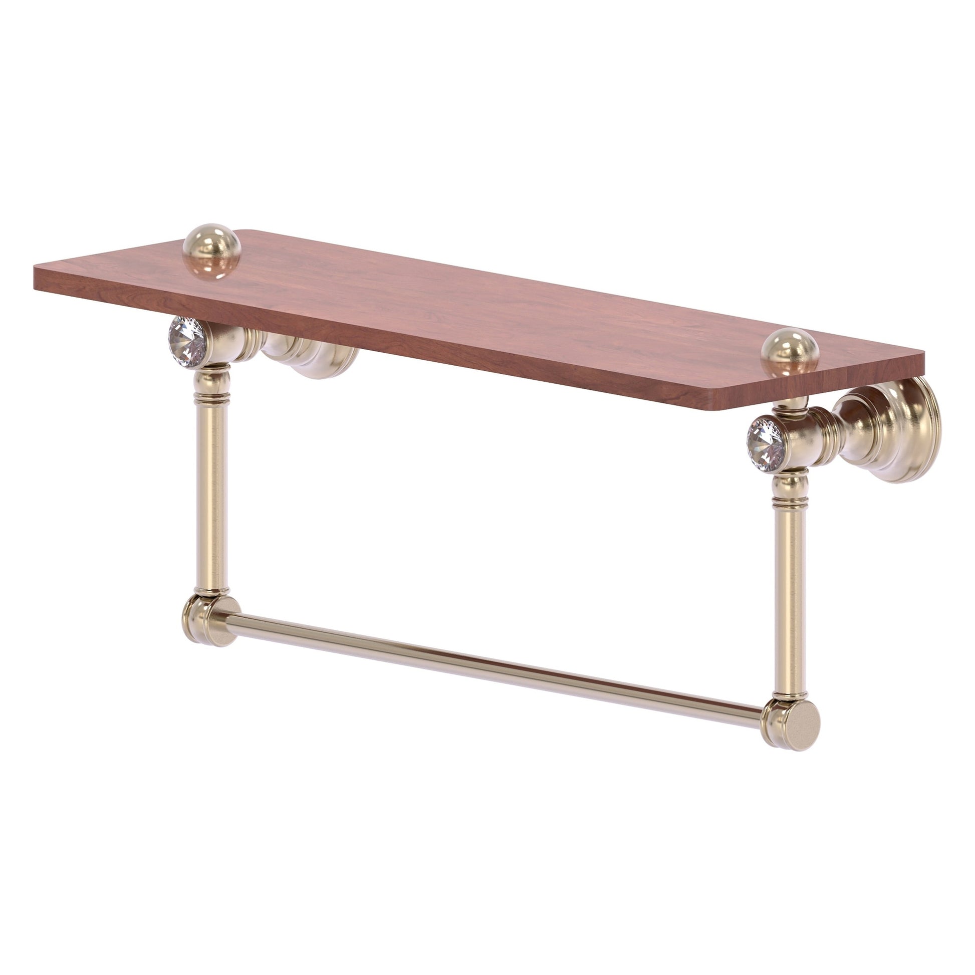 Allied Brass Carolina Crystal 16" x 5.54" Antique Pewter Solid Brass Wood Shelf With Integrated Towel Bar