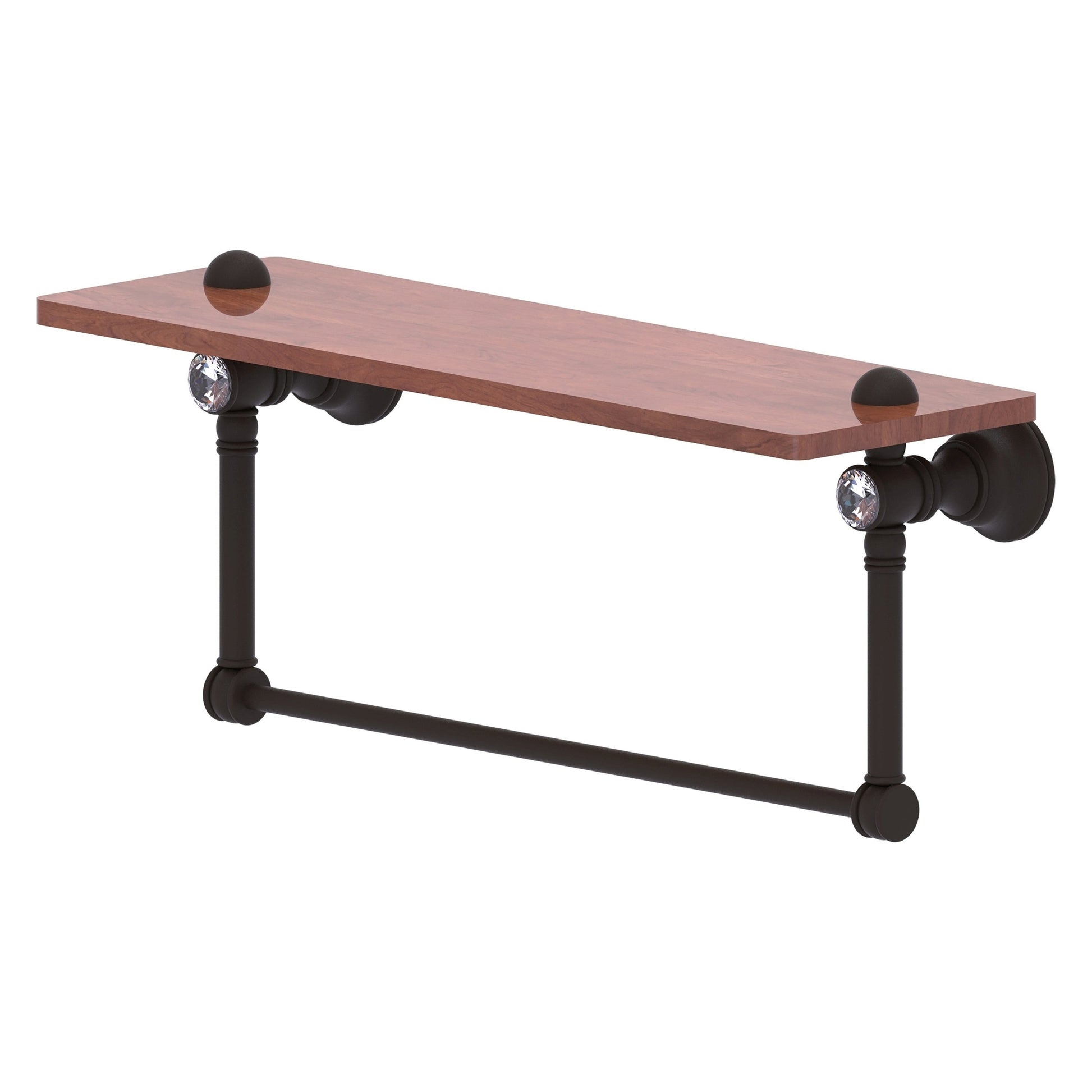 Allied Brass Carolina Crystal 16" x 5.54" Oil Rubbed Bronze Solid Brass Wood Shelf With Integrated Towel Bar